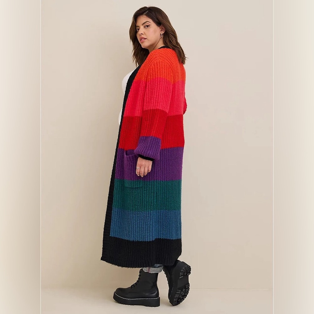 TORRID Duster Ballon Sleeve Color-block Long Cardigan‎ Size 1 - Picture 2 of 10